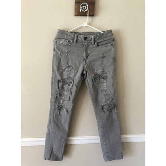 American Eagle Mens Tag Size 28x30 AirFlex Gray Jeans Slim Stretch Distressed - Picture 1 of 8